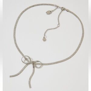 🆕 Aerie Stardust Bow Ribbon Silver Necklace, Delicate Dainty Chain, Girlhoodcore